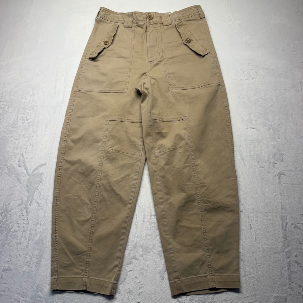 Banana Republic Barrel Leg Utility Pants 2 Khaki Tan High Rise Cropped Womens
